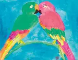 Two Lovebirds by Walasse Ting, 1999, Acrylic on paper, sold Nov 2015