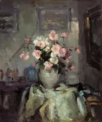 Yee Bon, Flower Bouquet on a Table, Oil on fiberboard