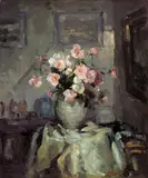 Yee Bon, Flower Bouquet on a Table, Oil on fiberboard