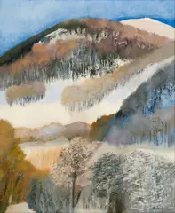 Montagnes aux arbres gris - Queyraz by Guy Bardone, c.1990, Oil on canvas, offered Dec 2024