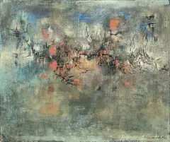 Petit pont et l'eau coule (Small Bridge over the Stream) by Zao Wou-ki, 1955, Oil on canvas, sold Dec 2009