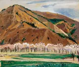 Yoshio Chang, Mountain Scenery, 1954, Oil on paperboard