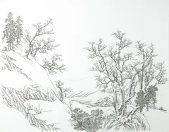 Howard Chen, Imitating the Painting of Chang-Jiang Piled Snow by Wang-Wei, Sung, 2010, Mosquito nail, canvas, wooden board