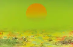 Liu Guosong, Outer Space Series - Sun Arising from Five Flower Pond, 2014, Ink and color on paper