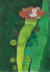Green by Tomoko Nagai, 2020, Watercolor, pencil, color pencil, collage on paper, sold Dec 2023