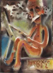 Max Chiwai Liu, In Studio Self-Portrait, 1987, Watercolor on paper
