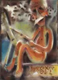 Max Chiwai Liu, In Studio Self-Portrait, 1987, Watercolor on paper