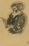 Sanyu, Lady Reading, 1920-1930s, Ink and watercolor on paper