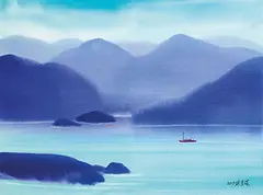 Hsieh Hsiao-De, Overlook the River from the Top, 2013, Watercolor on paper