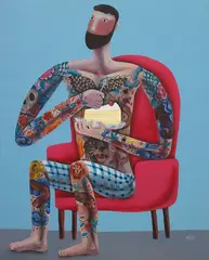 Let's Him Eat Cake 2 by Kitti Narod, 2019, Acrylic on canvas, sold Dec 2023