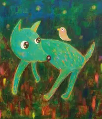 Chen Wei-Ting, Dog with the Bird, 2020, Acrylic, color pencil on canvas