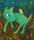 Chen Wei-Ting, Dog with the Bird, 2020, Acrylic, color pencil on canvas