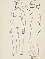 Antoniucci Volti, Deux nues debout, 1986, Ink on paper