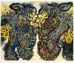 Miwa Komatsu, Encounter with Yamainu-sama in Spring Wind of Woodland, 2020, Screenprint, lamé, ed. 37/50