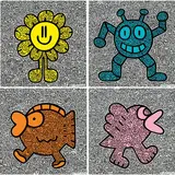 Sam Cox, Yellow Flower; Blue Robot; Orange Fish; Pink Bird (a set of 4), 2019, Screenprint, edition no. 77/100 ; 40/100 ; 65/100; 65/100