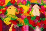 Walasse Ting, Femmes aux capelines, Ink and color on paper, mounted