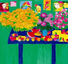 Walasse Ting, The Artist’s Garden (polyptych), Ink and color on paper, mounted onto board