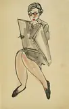 Sanyu, Woman with Black Spectacles, 1920-1930, Ink and watercolor on paper