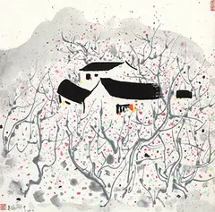 Wu Guanzhong, Blooming Plums, 1983, Ink and color, acrylic on paper