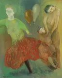 Fu Ching-Li, Le ballon ne quitte pas la jupe rouge, 1990, Oil on canvas