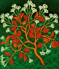Bhagat Singh, Dhatura Plant with Red Birds, 2007, Oil on canvas