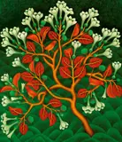 Bhagat Singh, Dhatura Plant with Red Birds, 2007, Oil on canvas