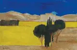 Bernard Cathelin, Champ de Colza en Ombrie, 1990, Oil on paper, mounted onto panel