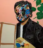 Jonni Cheatwood, Papercut Rico, 2021, Oil, acrylic, alkyd and cotton sewn onto canvas
