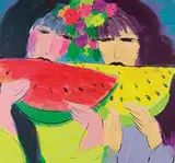 Ladies with Watermelons by Walasse Ting, 1986, Acrylic on paper, offered Nov 2014