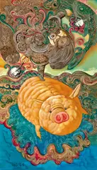 Chen Liu, The Celestial Series - Ride on the Flying Pig, 2007, Oil on canvas
