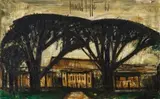 Bernard Buffet, Château l'Arc (Paysage aux pins parasols), 1963, Oil on canvas