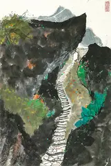 Wu Guanzhong, Landscape of Mount Huang, Ink and color on paper