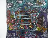 Robert Combas, Le roi danseur et le saint oiseau, et les méchants à génoux, 1994年, Acrylic on canvas