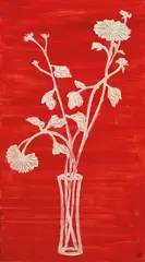 Sanyu, Vase of Chrysanthemums with Red Ground, 1930-1940s, Oil on masonite<br />