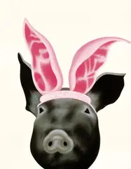 Lyntalo Torii, A Pig Who Wanted to Be a Rabbit, 2006, Oil on canvas, mounted onto board
