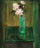 Dong Shawhwei, Azaleas in Green Glass Bottle Vase, 2000, Oil on canvas