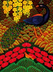 Bhagat Singh, Peacock with Red Lotus, 2009, Acrylic on canvas