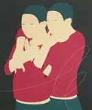 Byen Ung Pil, Two People - Red 3, 2018, Oil on canvas