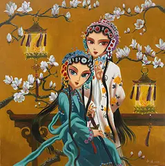Du Xi, Tale of the White Snake – Reciting Poem by the Lights, 2009, Oil on canvas
