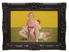 Lee Chen-dao, Cat Fight Ⅳ, 2013, Oil and foil on canvas, classical frame