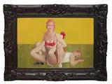 Lee Chen-dao, Cat Fight Ⅳ, 2013, Oil and foil on canvas, classical frame