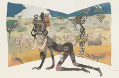 Hunting African Girls by Aya Takano, 2012, Watercolor and pencil on paper, sold Dec 2021