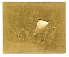Nobuo Sekine, Phase Conception No. G15-78 Some 
Symbols, 1988, Mixed media and gold leaf on paper