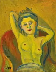 Yun Gee, Female Nude Bust, 1930-1940, Oil on board