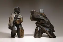 Taichi Shadow Boxing (Pair) by Ju Ming, 1991, Camphor wood, sold Nov 2004