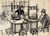 Shiy De-jinn, Drawing of Food Stand;Calligraphy
