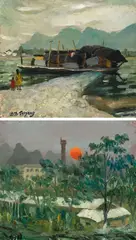 Yang Taiyang, Landscape (a set of 2), Oil on cardboard