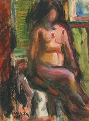 Nude by Chang Wan-chuan, 1986, Oil and crayon on paper, offered Jun 2017