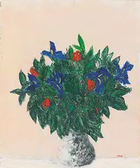 Michel Maly, Bouquet au found rose, Oil on canvas
