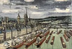 Rouen. Bateaux de commerce et péniches by Bernard Buffet, 1972, Oil on canvas, sold Jun 2025